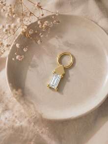 1Pc 925 Sterling Silver Gold‑Tone Baguette Zirconia Dangle Charm Detachable Pendant For Hoop Earrings Perfect For Daily Wear Date Night Gift Giving - Gold - View 4