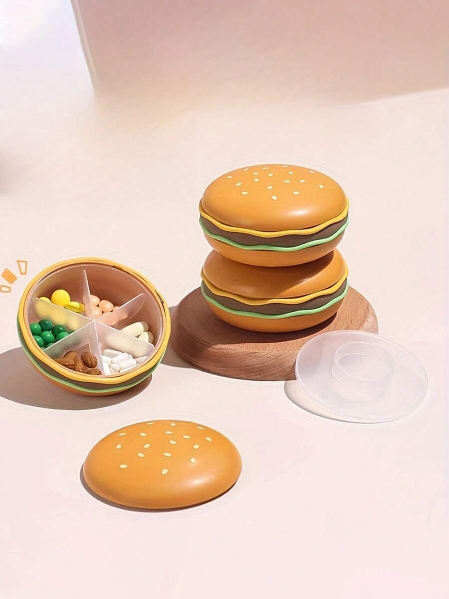 1pc Hamburger Pill Portable Storage Box, Compact And Easy To Carry, Suitable For Work, Outings And Travel Personal Medicine Storage Box, Keep You Organized And Stylish - View 1