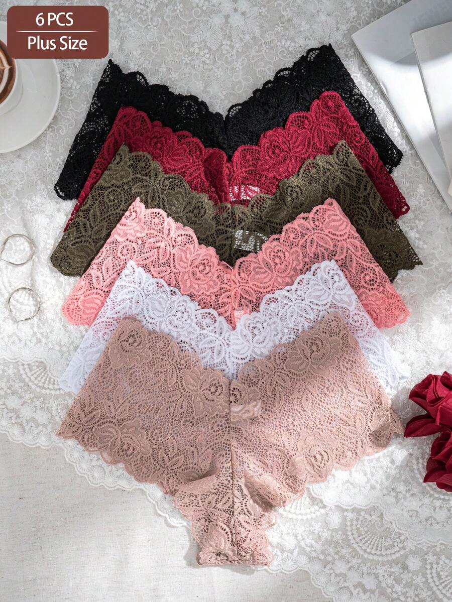 6pcs/Pack Plus Size Women's Sexy Lace Triangle Panties