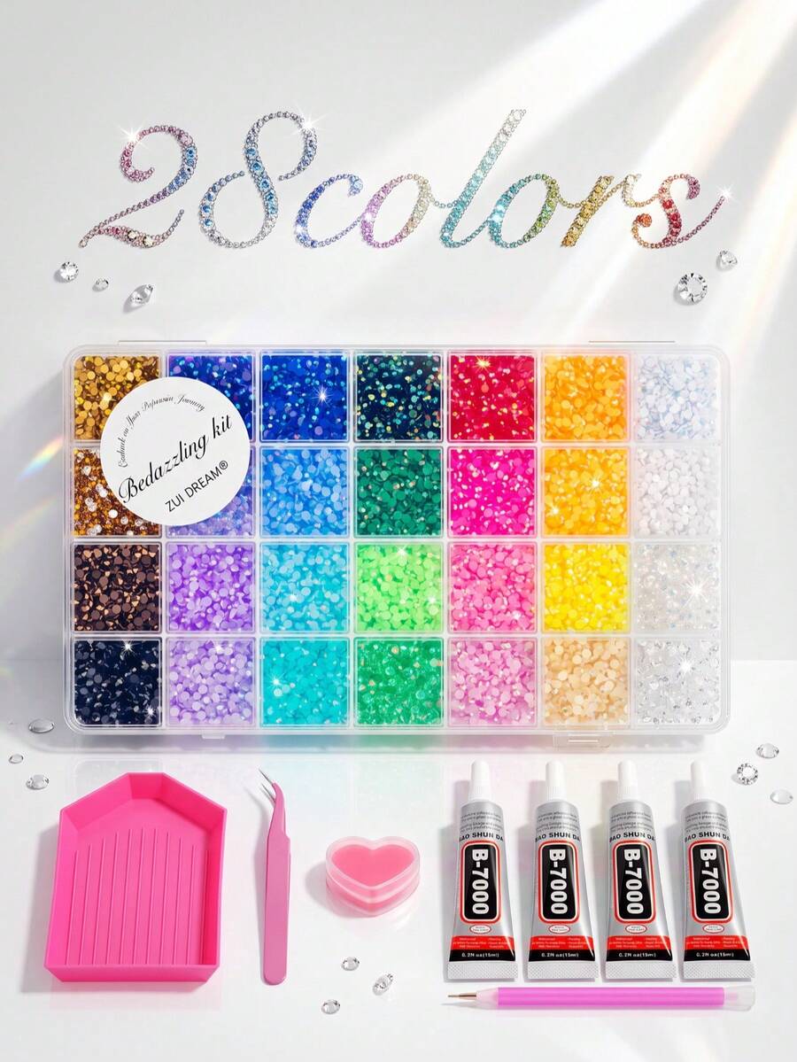 ZUI DREAM Bedazzling Kit With Rhinestones For DIY Diamond Art, 48 Colors 3mm Flatback Y2K Resin Jelly Rhinestones Set With B7000 Glue & Tools, Crafts Gifts - Rhinestones - View 1