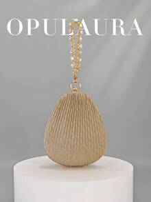 OpulAura 金色亮片布艺女士手提包，饰有精致迷人的水钻手链，时尚不对称盒式手拿包，适合派对、正式场合、舞会、毕业典礼、新娘、聚会、婚礼等场合。 - 金色 - 查看 1