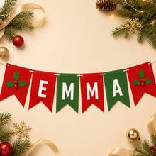 Custom Christmas Holly Name Banner, Personalized Red Green Holiday Bunting, Festive Party Wall Decor, Customized Christmas Garland For Home Celebration, Customizable Name Hanging Banner, Holiday Decoration, Christmas Gift Decor, Living Room Decor - Multicolor - View 5