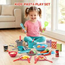 Parent-Child Interactive Realistic Western Kitchen Toy Set, Kids Pasta & Steak Cooking Role Play Game, Sliceable Fruits & Vegetables, Realistic Noodles & Ingredients, Complete Pot & Tableware Set, Recreates The Full Cooking Process - Multicolor - View 2