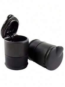 1/2/3/4pcs Car Compartment Design Center Console Ashtray, Solid Color Round Plastic Ashtray, One-Hand Open/Close Trash Bin, Portable Home & Car Dual-Use Accessory (Black), Car Accessories, Back To School Supplies, Lightweight & Portable - Multiple Styles - View 2