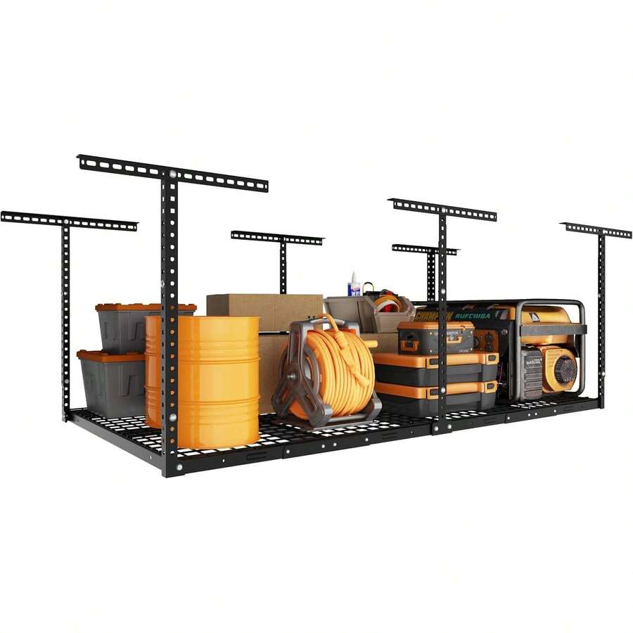 Overhead Ceiling Storage Rack, Height‑Adjustable Structure With Heavy‑Duty Load Capacity, Versatile Organizer For Household Storage Space - Hammertone - View 1