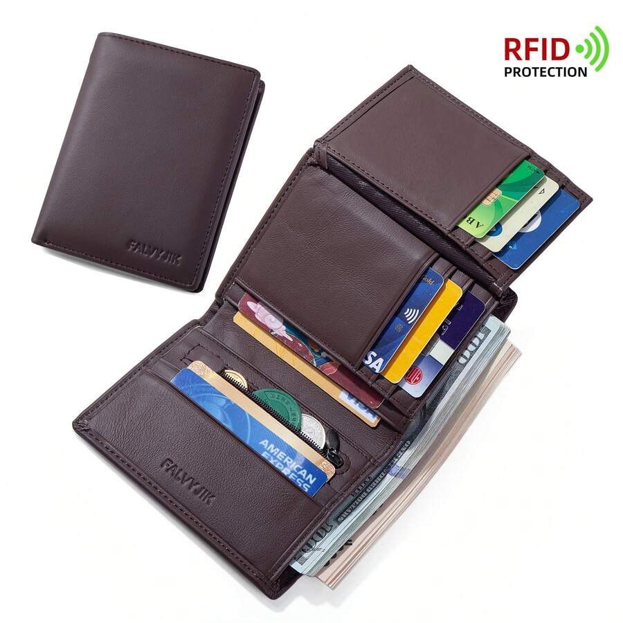CAIBAOLAI 1pc Vintage Style Genuine Leather Men's Vertical Wallet, Slim Short Design, Can Hold ID Card And Multiple Credit Cards, Durable Classic Design, Portable And Easy To Carry