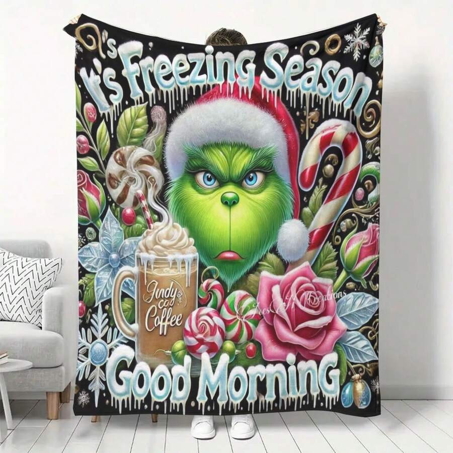 The Grinch بطانية فلانيل وحش أخضر، بطانية فلانيل ناعمة دافئة سميكة للشتاء، بطانية قيلولة مكتبية بشخصية كرتونية أنمي لطيفة، بطانية دافئة للتخييم في الهواء الطلق، بطانية سرير ومرتبة دافئة للشتاء، بطانية أريكة، بطانية سفر، بطانية سرير، بطانية تكييف هواء، بطانية شال دافئة لمقعد السيارة، هدية عيد الميلاد للعائلة والأصدقاء، زي هالوين - متعدد الألوان - مشاهدة 1