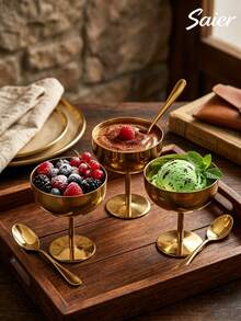 6/4/1pc Stainless Steel Ice Cream Cup, Creative Gold High-Foot Ice Cream Cup, Stackable, Easy To Store And Clean, Suitable For Home, Restaurant, Pudding, Party, Dessert Tableware - Multicolor - View 5