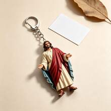 Religious Jesus Figure Keychain, Vintage Resin 3D Pendant, Bag Charm, Car Key Accessory, Faith Small Gift - A - View 2