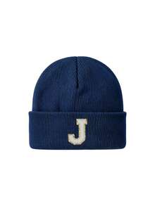 1pc Children's Knitted Hat, Optional A-Z Letter Pattern, Windproof, Suitable For Outdoor, 3-8 Years Old, Cute Daily Style, Unisex Warm Winter Knitted Hat - Navy Blue - View 8