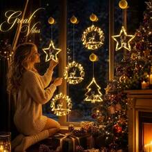 Christmas LED Suction Cup Window Hanging Lights, Star Reindeer Tree Shaped Warm White Fairy Lights, Christmas Holiday Home Decor - Suction Cup Light - View 3