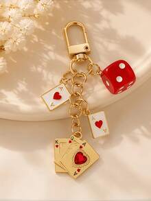 Dice Pendant Keychain With Poker Elements, Rhinestone Poker Charm Keychain, Creative Personalized Bag Charm, Fashion Alloy Keychain Ring, Backpack Pendant Car Keychain, Classic Minimalist Keychain Suitable For Women's Daily Use, Decorative Accessory, Packaging Accessory, Perfect Gift For Friends, Family, Couples, Girlfriend, Important Gift, Mother's Day Gift - Multicolor - View 4