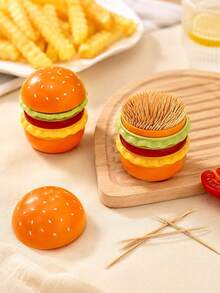 1pc Hamburger Shaped Toothpick Holder With Lid, Dust-Proof Floss Storage Box, Home Floss Box, Hamburger Shaped Toothpick Holder, Fashionable Desktop Decor, Cotton Swab & Floss Storage Box, 18th Birthday For Her, Storage Boxes, Personalised Gifts, Christmas Gift - Multicolor - View 9