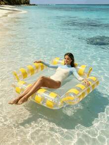 chongqishuishangfuchuang 1pc Inflatable Floating Mat, Transparent Sequin Design, Dual-Tube Air Bed With Air Tube, Foldable Water Pool Float, Multi-Functional Swimming Pool Floating Adult Vacation Entertainment Relaxation, Inflatable Floating Device, Inflatable Float, Water Inflatable Equipment, Air Pump Sold Separately - 4-tube Transparent Stripe - View 4