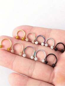 1/5pcs Fashion Soft Clay Rhinestone Round Decorative Nose Ring Septum Ring Lip Ring Suitable For Women's Daily Wear - Drill Ball - View 5