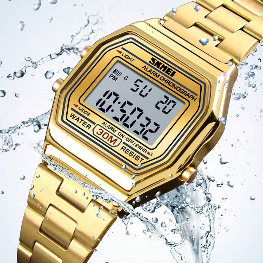 SKMEI 1415 Unisex Waterproof Square Digital Watch, With Alarm, Stainless Steel Band, Luxury LED Sports Watch - one-size - View 1