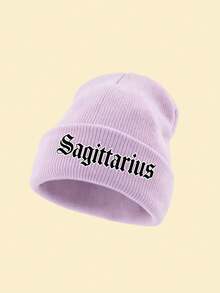 1pc Women's Cuffed Knitted Beanie Hat With 12 Zodiac Sign Print, Soft Stretchy Warm Fall Winter Ladies Headwear, Versatile Cap For Urban Walks - Purple - View 21