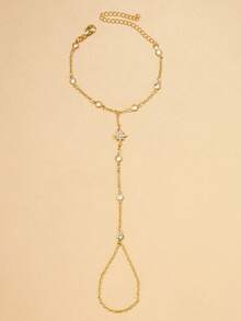 1pc Women's Elegant Minimalist Copper Inlaid CZ Gold Starburst Finger Bracelet, Suitable For Daily, Party, Date Wear, Jewelry Gift - Gold - View 2