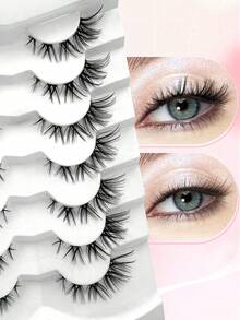 ENCHUW 7 Pairs Luxurious Fluffy Volume Dramatic Messy False Lashes Reusable, Soft, Comfortable Strip Lashes, Lashes, Eyelashes, Fake Lashes - Black - View 4