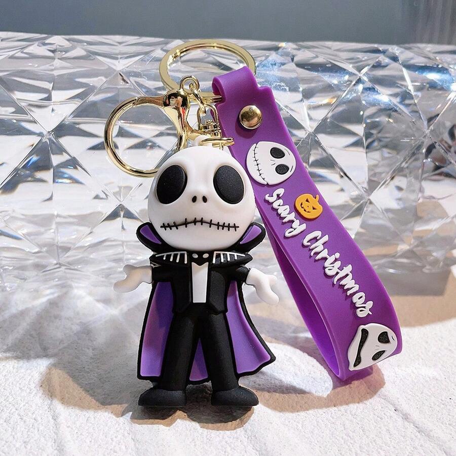 Disney Cartoon Skeleton Silicone Keychain With Printed Lanyard, Car Key And Interior Hanging Accessory, Creative Bag Charm Decor, Suitable For Halloween Adult Gift