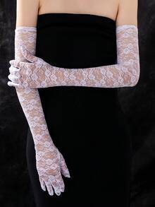 1雙/2雙 女款玫瑰蕾絲晚禮服長袖罩衫 - 白色 - 查看 11
