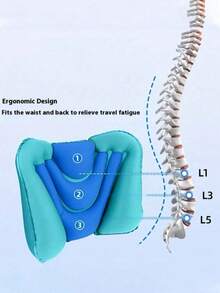 Manual Inflatable Lumbar Pillow, Portable Inflatable Waist Cushion, Lumbar Support Pad, Unisex Lightweight Back Support Air Cushion, Travel Pad, Essential Accessory For Long-Term Sitting In Train, Airplane, Office, Car, Camping And Travel - Grey - View 6