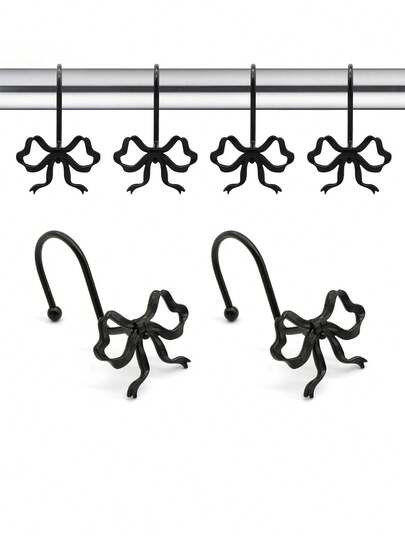 Elegant Zinc Alloy Bow Shower Hooks – Decorative Curtain Rings For Bathroom & Window Drapes, Rust-Proof Luxury Hardware (Set Of 12) Fall Decor Bathroom Decor