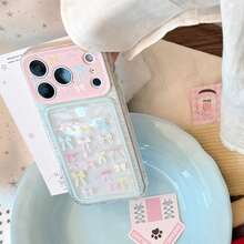 GUCADI Transparent Ribbon Bow Card Holder Phone Case, Compatible With Apple 17pm, 18 Full Coverage Soft Shell, 16 Transparent, 15 Korean Sweet Style, Girly, Creative, Geometric, Niche, Soft Girl, Ins Style - Clear - View 5
