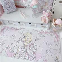 1pc Leather Mousepad Korean Ins Cartoon Chobits Chi Student Long Desk Mat | Kawaii PU Leather Mouse Pad For Dorm Dining, XXL Cute Anime Office Decor - View 1