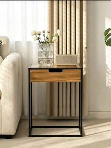 Minimalist Metal Bedside Table With Finish In Walnut Wood Grain And Drawers, 40*30*50cm. Economical Space With Large Storage Capacity, Suitable For Bedrooms And Living Rooms In Any Style. - Multi-color/1 Coffee Table/Color Random - View 10