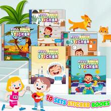 Children's Whole Brain Development Sticker Book Set, 3 Years Old Boys & Girls Fun Early Education Toy, Multi-Theme Thinking Enlightenment Sticker Game, For Hands & Reusable, Develop Focus & Logical Thinking, Improve Cognitive & Hands-On Ability, Home Parent-Child Interaction, Travel Time-Filler, Birthday Party & Holiday Gift Choice, Toddler Educational Enlightenment Gift - Multicolor - View 2