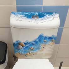 1pc 2D Beach Wave Pattern Toilet Wall Sticker, Bathroom Restroom Partial Decoration Waterproof Decal - Multicolor - View 7