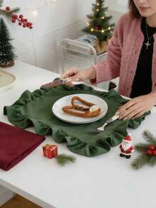 2/6/12pcs Christmas Style Red & Green Ruffled Placemats, Soft & Breathable, Suitable For Dining Table Setting, Coffee Table Decor, Picnic Arrangement, Wedding & Holiday Decoration 30x45/40x40 - Multicolor - View 7