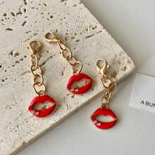 3pcs Girls Vintage Red Lips Pendant, Rhinestone Inlaid Heart Pendant, Gold Chain Lobster Clasp Bag Charm, Sexy Hot Girl Style Daily Versatile Accessory - Rhinestone Lip Lobster Clasp - View 6