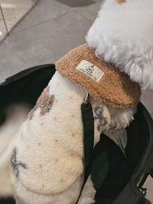 Pet Winter Fleece Vest With D-Ring, Cute Bear Print Lapel Dog Sweater, Warm Sleeveless Puppy Coat For Small Medium Dogs Cats, Soft Plush Pet Clothes For Cold Weather - Brown - View 9