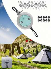 Adjustable 26ft Portable Clothesline, Outdoor Travel Camping Laundry Drying Rope, Retractable Portable Clothes Rack With Hooks, Adjustable Length Reel Design, Easy To Fold And Store, Space-Saving, Thick And Durable, Portable, Suitable For Outdoor Use, Stylish Appearance, Suitable For Travel, Camping, Laundry Drying, Compact Storage, Suitable For Hotel, Home And Outdoor Use - Multicolor - View 11