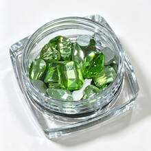 1 Grid Multi-Shape 3D Flatback Nail Rhinestones, Nail Gemstone Glass Crystal Ornament Tool Kit Nail Charm Diamonds, For DIY Craft, Clothes, Nail Art Craft Decoration - Green - View 5