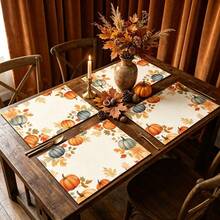 1/4/6pcs Autumn Series Border Pumpkin & Autumn Leaf Pattern Printed Placemats, Heat-Resistant Table Mats For Home Kitchen/Kitchen Table Protection, Party Scene Decor - Multicolor - View 5