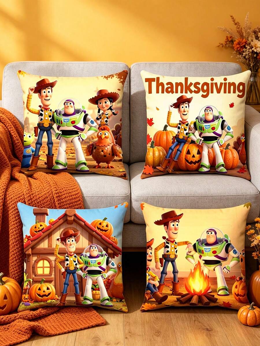 Disney Autumn Home Square Throw Pillow Set, Pumpkin Maple Leaf Turkey ...