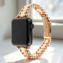 1pc Women's Double Row Beads Metal Watch Band Compatible With 38mm/40mm/41mm/42mm/44mm/45mm/49mm/20mm Compatible With Apple Smart Watch Ultra/SE/8/7/6/5/4/3/2/1 20mm Connection - Rose Gold - View 6