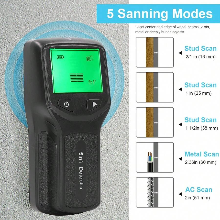 5-In-1 Wall Stud And Metal Detector - Black - View 1