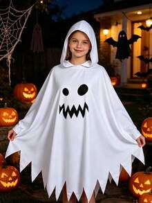 Adult And Children's Halloween Ghost Cape, Scary Face Cloak, Parent-Child Role Play Party Ghost Hooded Shawl - Multicolor - View 2