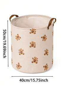 Bear Pattern Printed Foldable Laundry Basket With Laundry Clips, Home Clothing Storage Bin, Breathable Fabric Dirty Clothes Basket, Bedding Clips, Suitable For Bathroom And Bedroom - Multicolor - View 8