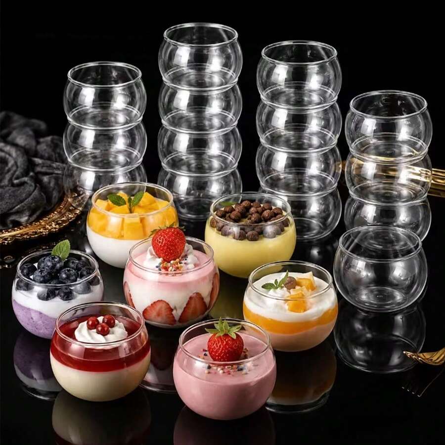 1/10/20/30/50/60/80/100pcs Clear Round Mini Dessert Cups, Spherical Transparent Cups With Excellent Clarity And Texture, Suitable For Ice Cream, Jelly, Pudding, Desserts, DIY Storage, Party Decorations, Home Gathering Creative Platter Display Container Set - Clear - View 1