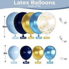 113pcs Navy Blue & Gold Balloon Garland Arch Set, Suitable For Birthday, Baby Shower, Wedding And Various Party Decorations (Includes Navy Blue, Metallic Gold And Foil Sequin Balloons) - View 2