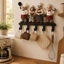 2D Vintage Cartoon Chef Decorative Wall Hook, 5-Hook Wall-Mounted Rack For Kitchen Utensils, Keys, Entryway And Wall Decor - View 2