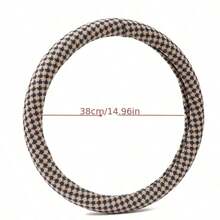 1pc Car Steering Wheel Cover Woven Linen Fabric Sweat-Absorbent Non-Slip Plaid Pattern Universal Car Interior Accessory - Multicolor - View 4