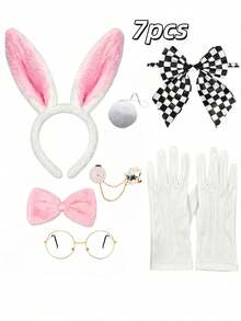 Halloween 3/7pcs Easter White Rabbit Costume, Rabbit Outfit Wonderland Rabbit Costume Accessories Set, Adult Costume Set - Multicolor - View 5