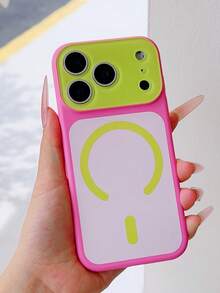 Fashion Dopamine Colorblock Candy Color Magnetic Phone Case Compatible With IPhone 18 Pro Max 18Pro 17 Pro 17 16 Pro Max 16 Pro 16 15 Pro Max 15 Pro 15 14 Pro Max 14 Pro 14 13 Pro Max 13 Pro 13 Colorful Glossy Magnetic Wireless Charge Back Cover - Magenta Trim - View 3