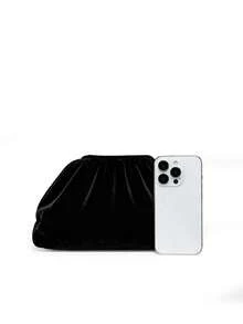 Women's Evening Clutch Bag, Cloud-Shaped, Solid Color Pattern, Velvet Fabric, Top Ruched Drawstring Design, Portable, Elegant And Luxurious, Suitable For Weddings, Parties, Balls And Banquets - Black - View 4